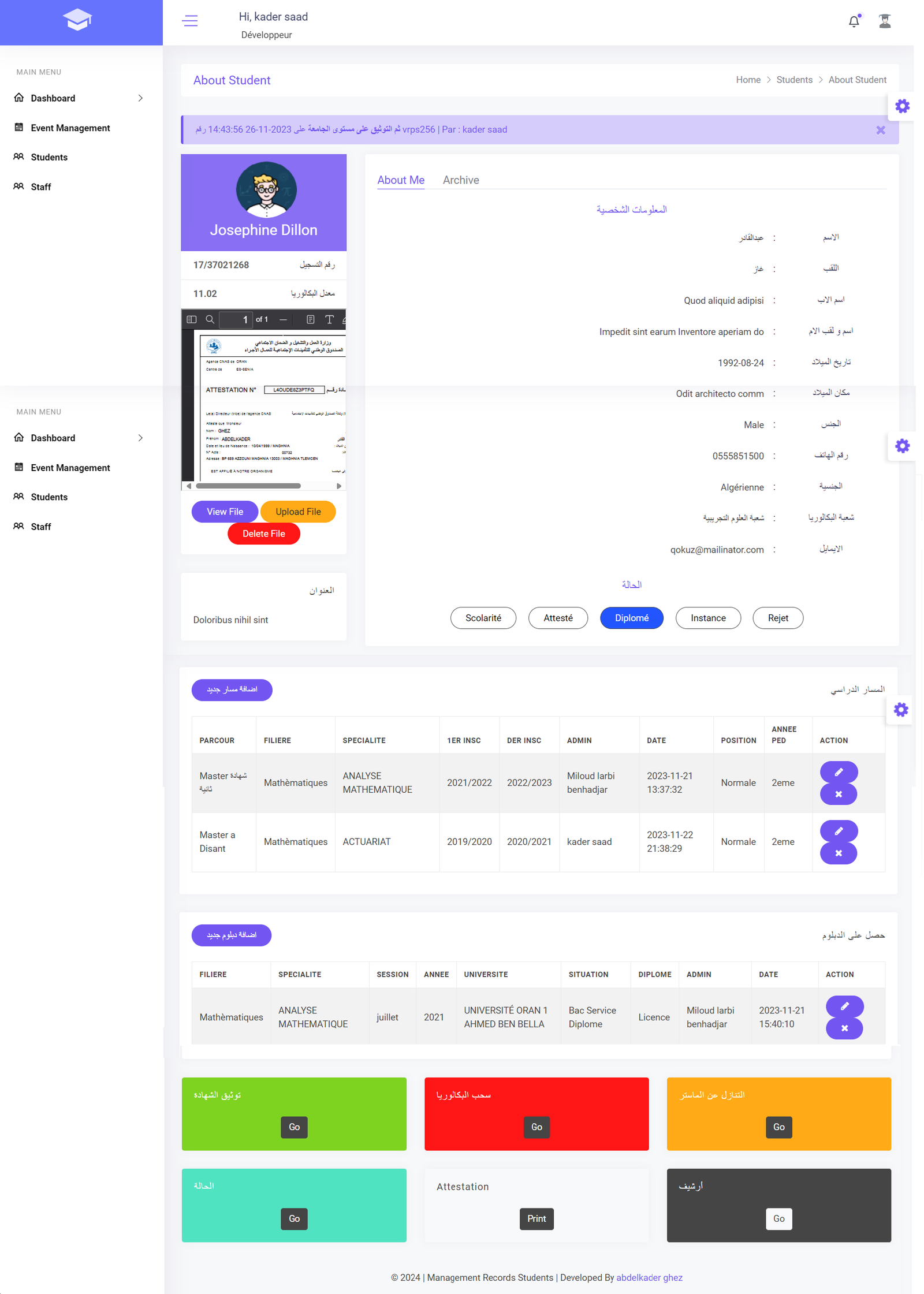 Plateforme de Suivi des Étudiants pour l'Université d'Oran 1