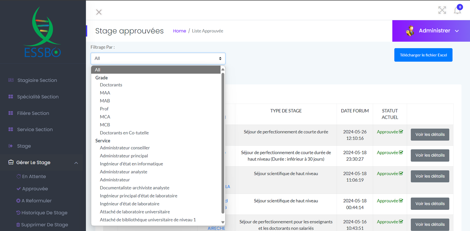 Plateforme d'Inscription en Ligne pour les Stages de Courte Durée ESSBO
